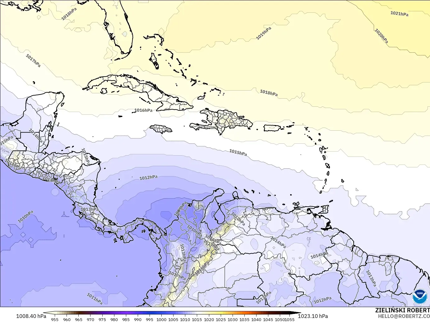 GFS モデル - カリブ海, 気圧