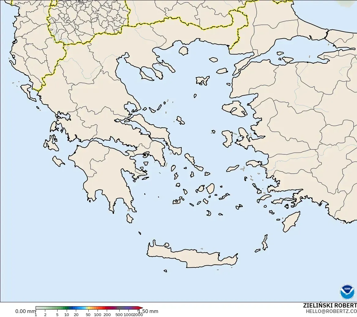 GFS モデル - ギリシャ, 降水量の合計