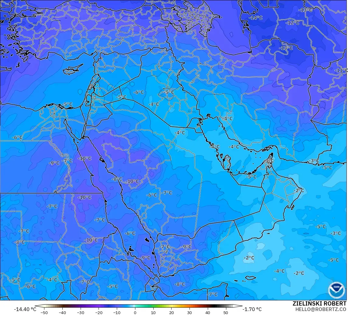 GFS モデル - 中東, 気温（500hPa）