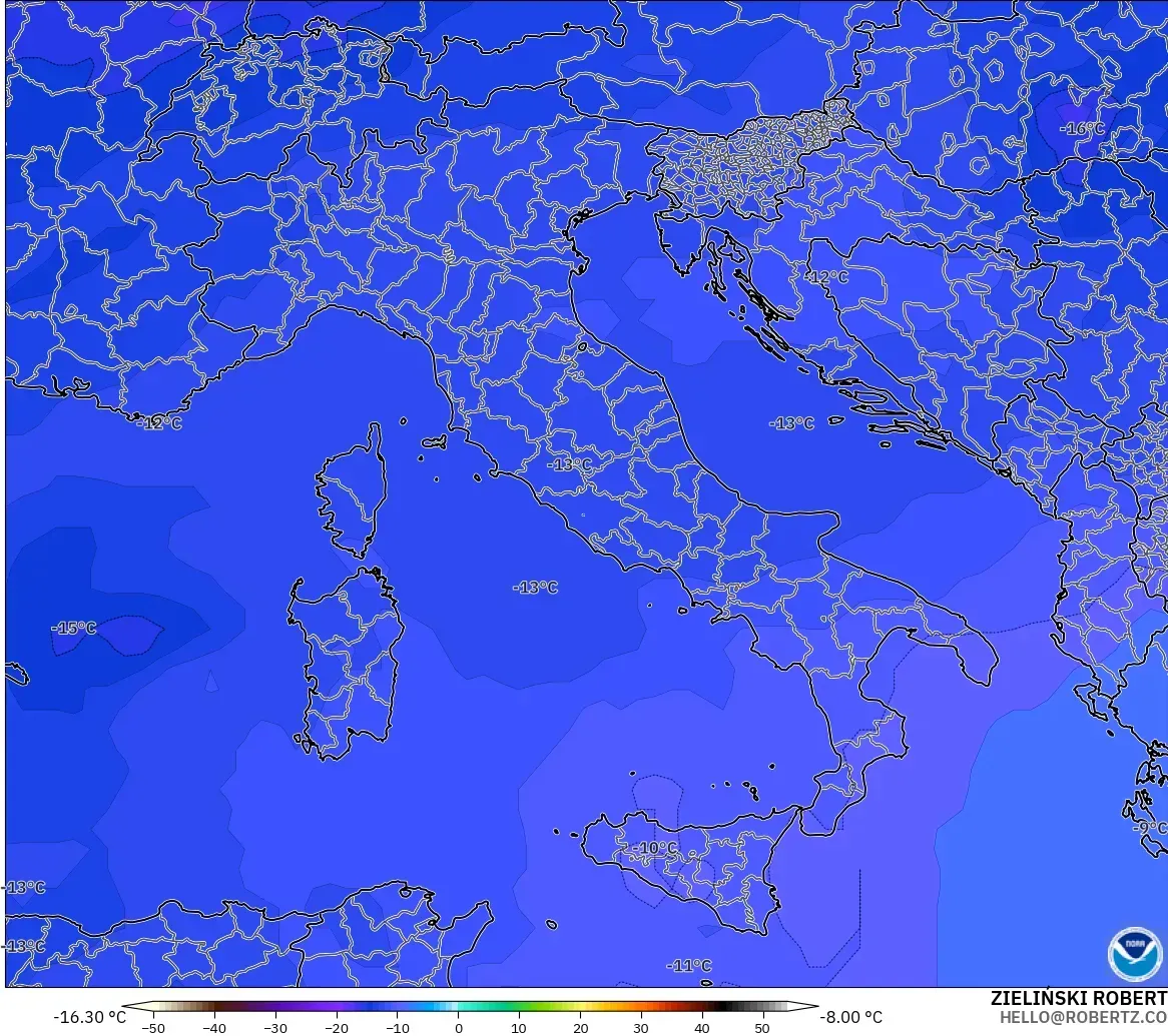 GFS モデル - イタリア, 気温（500hPa）