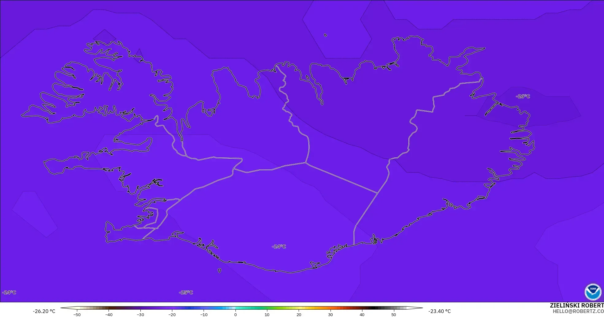GFS モデル - アイスランド, 気温（500hPa）