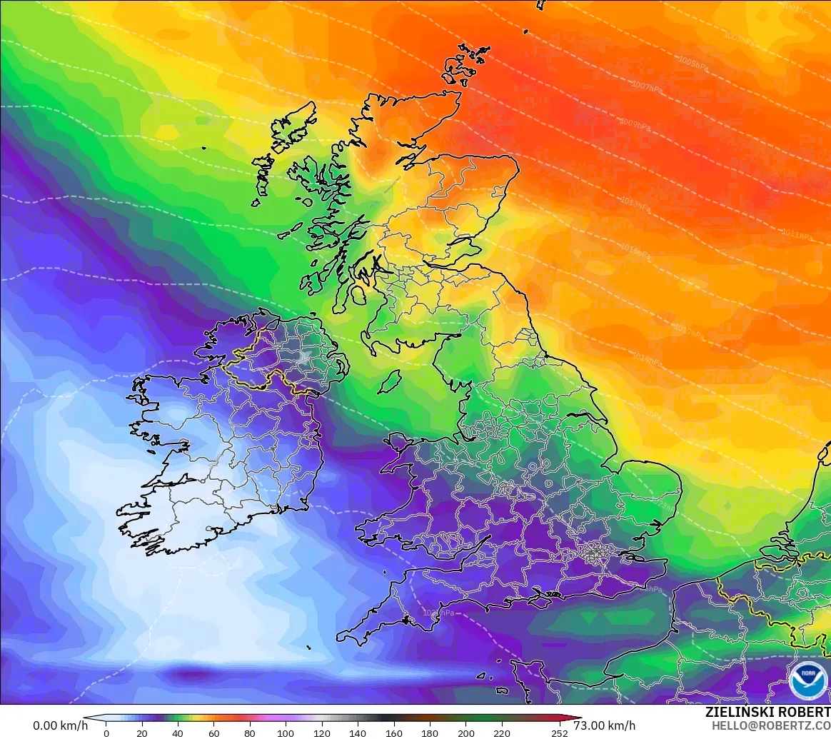 GFS モデル - イギリス, 突風