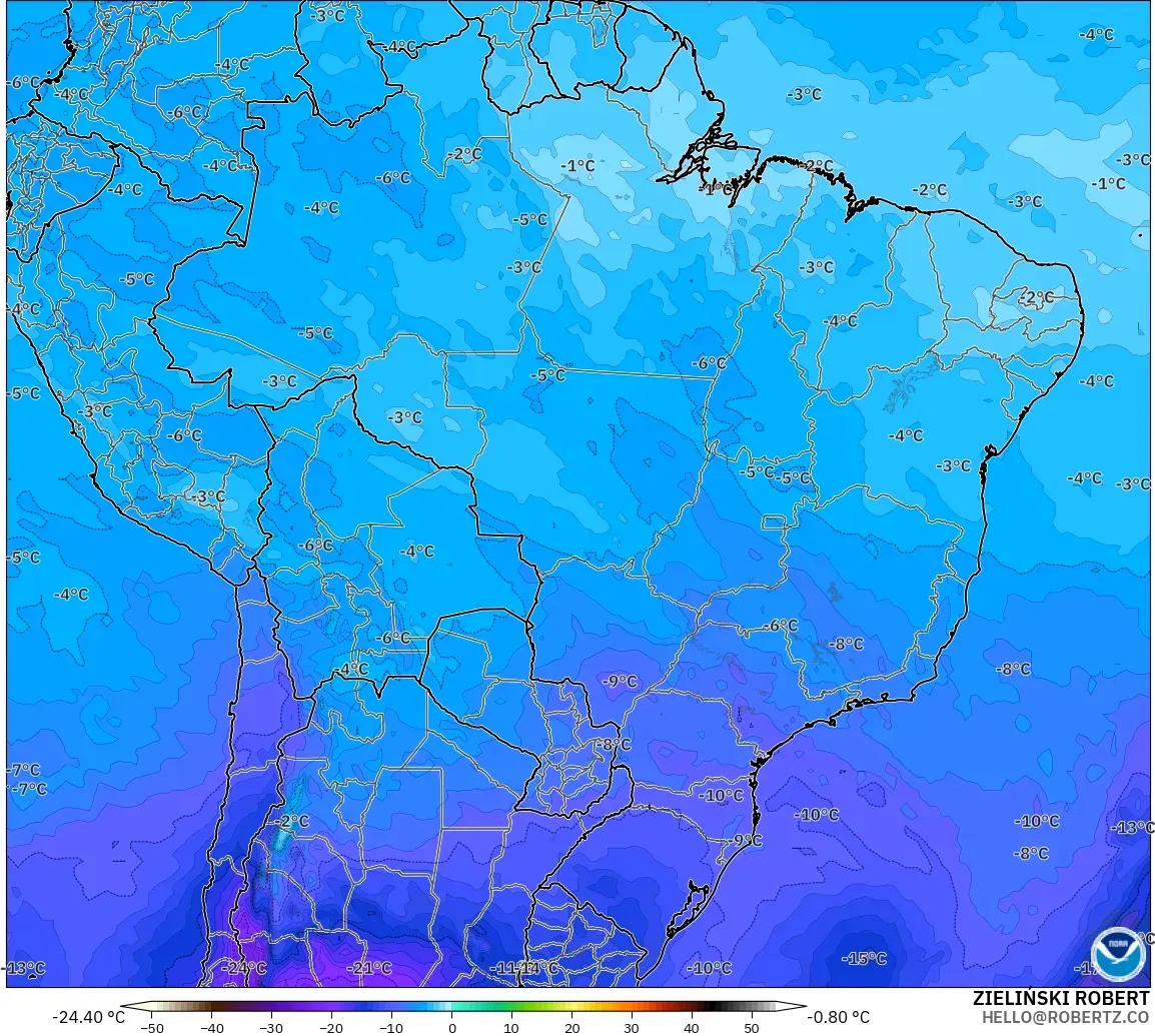 GFS モデル - ブラジル, 気温（500hPa）