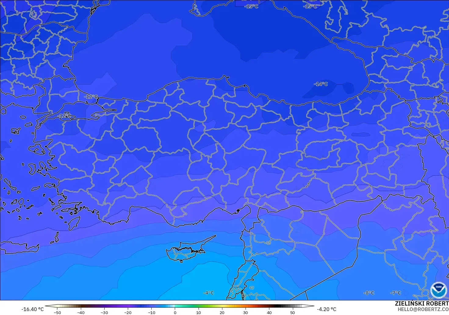 GFS モデル - トルコ, 気温（500hPa）