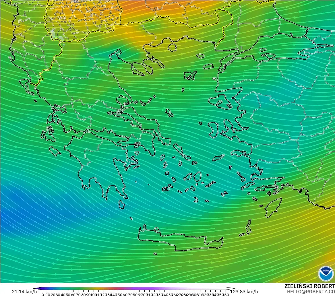 GFS モデル - ギリシャ, 風速（300hPa）