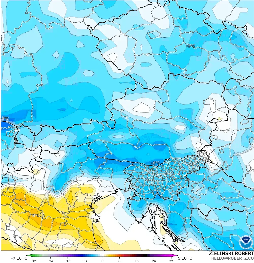 GFS モデル - オーストリア, 気温異常（2m）