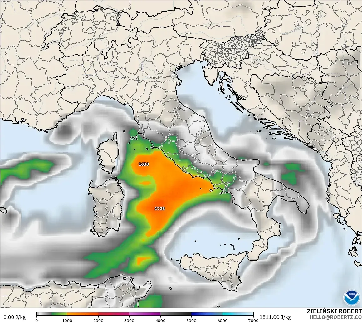 GFS モデル - イタリア, CAPE