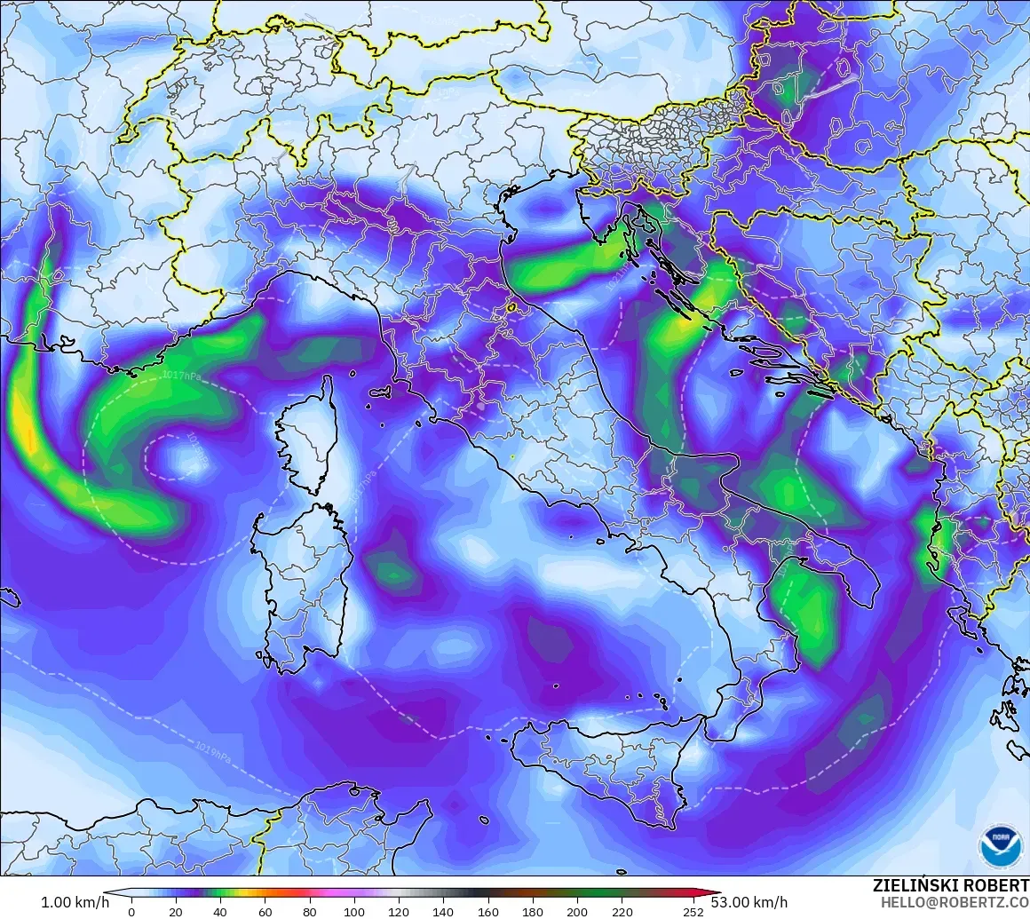 GFS モデル - イタリア, 突風