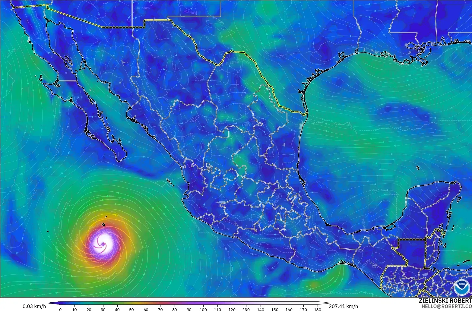 GFS モデル - メキシコ, 風速（10m）