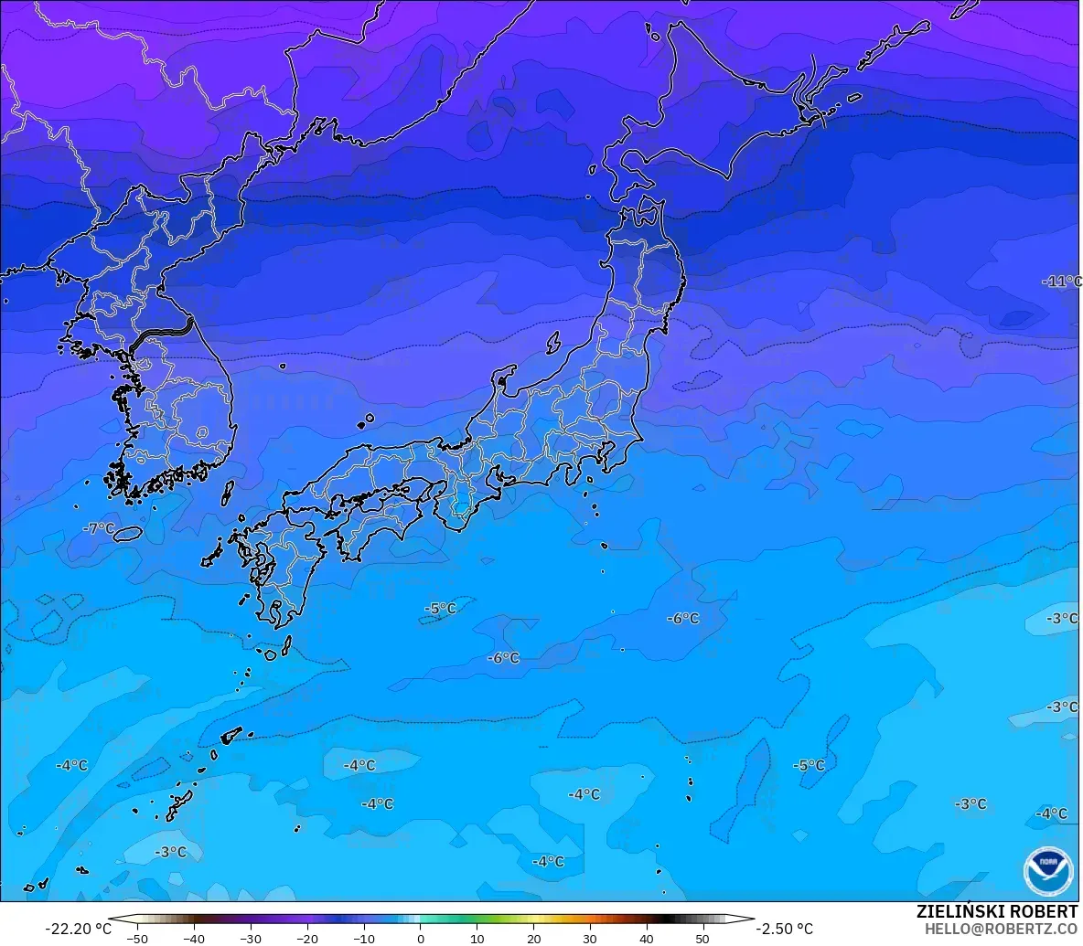 GFS モデル - 日本, 気温（500hPa）