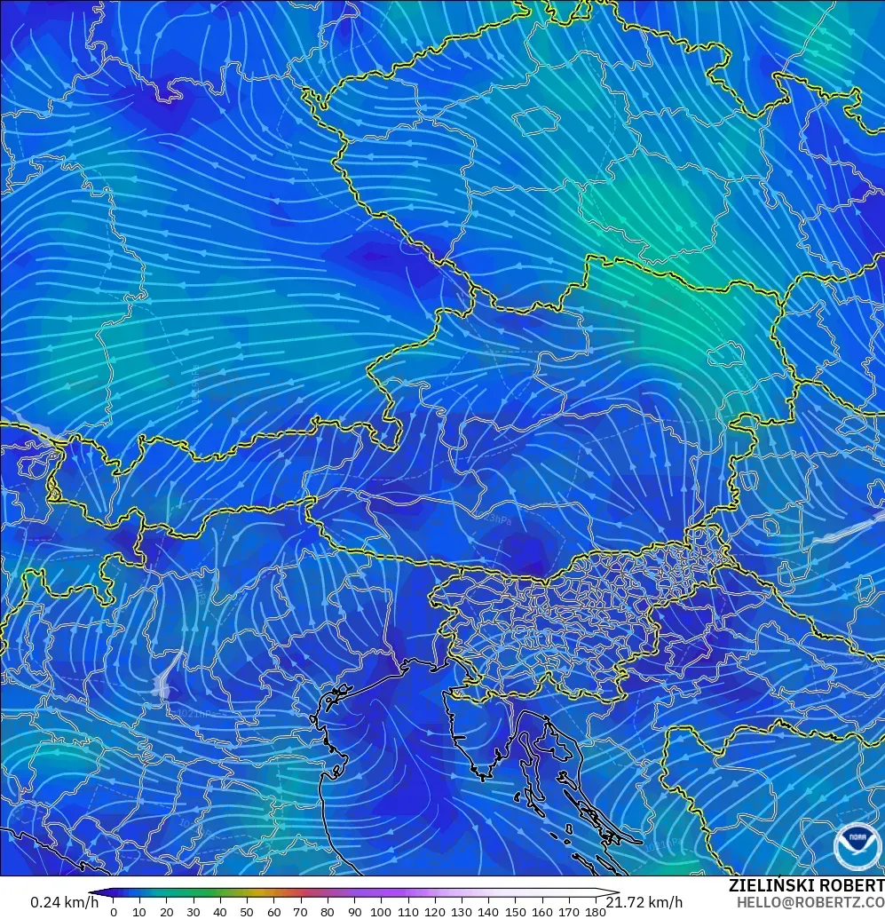 GFS モデル - オーストリア, 風速（10m）