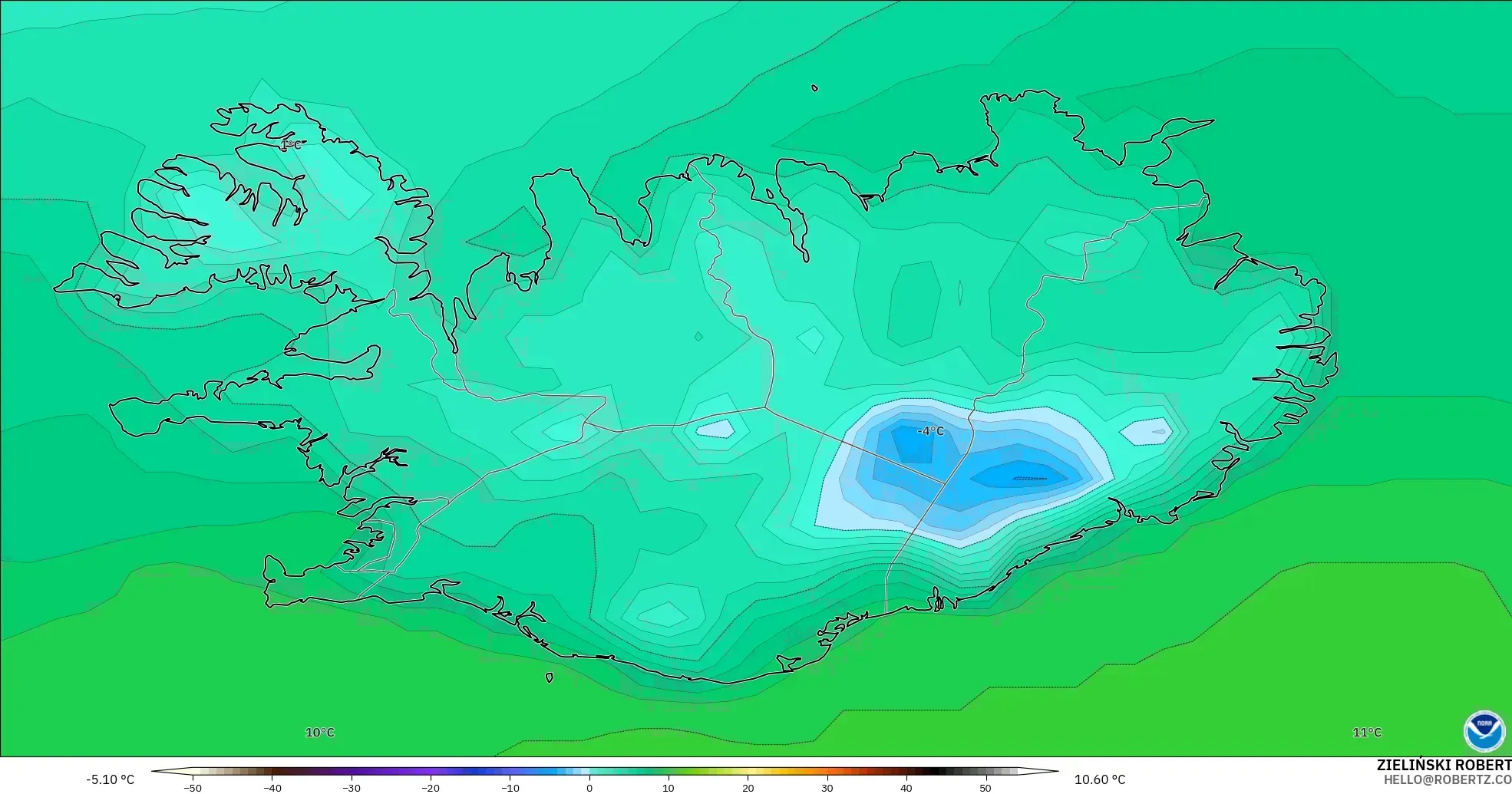 GFS モデル - アイスランド, 気温（2m）