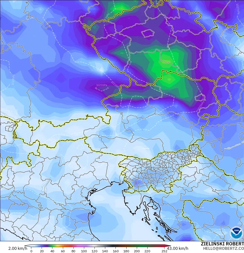 GFS モデル - オーストリア, 突風（最大）