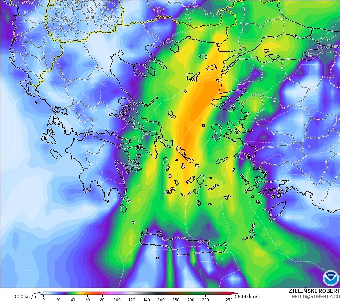 GFS モデル - ギリシャ, 突風（最大）