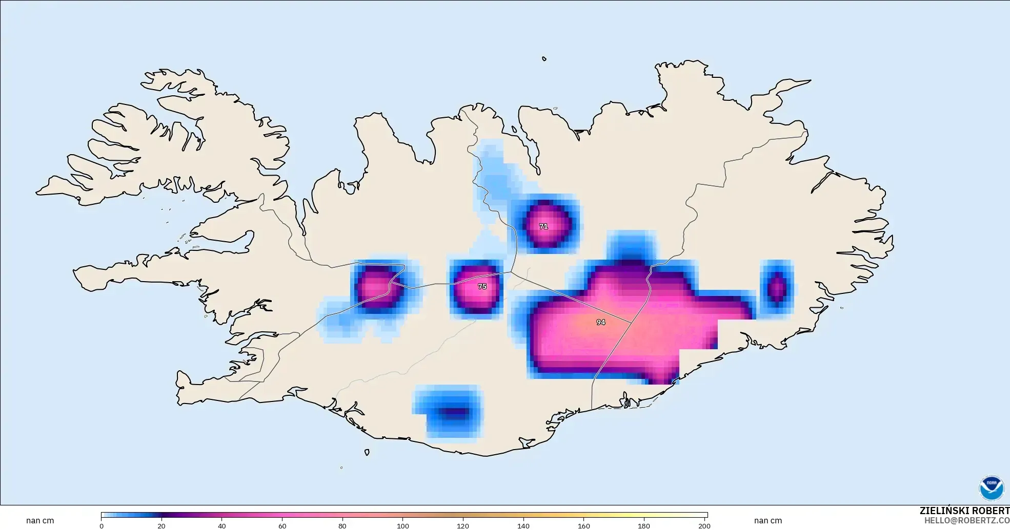 GFS モデル - アイスランド, 積雪深