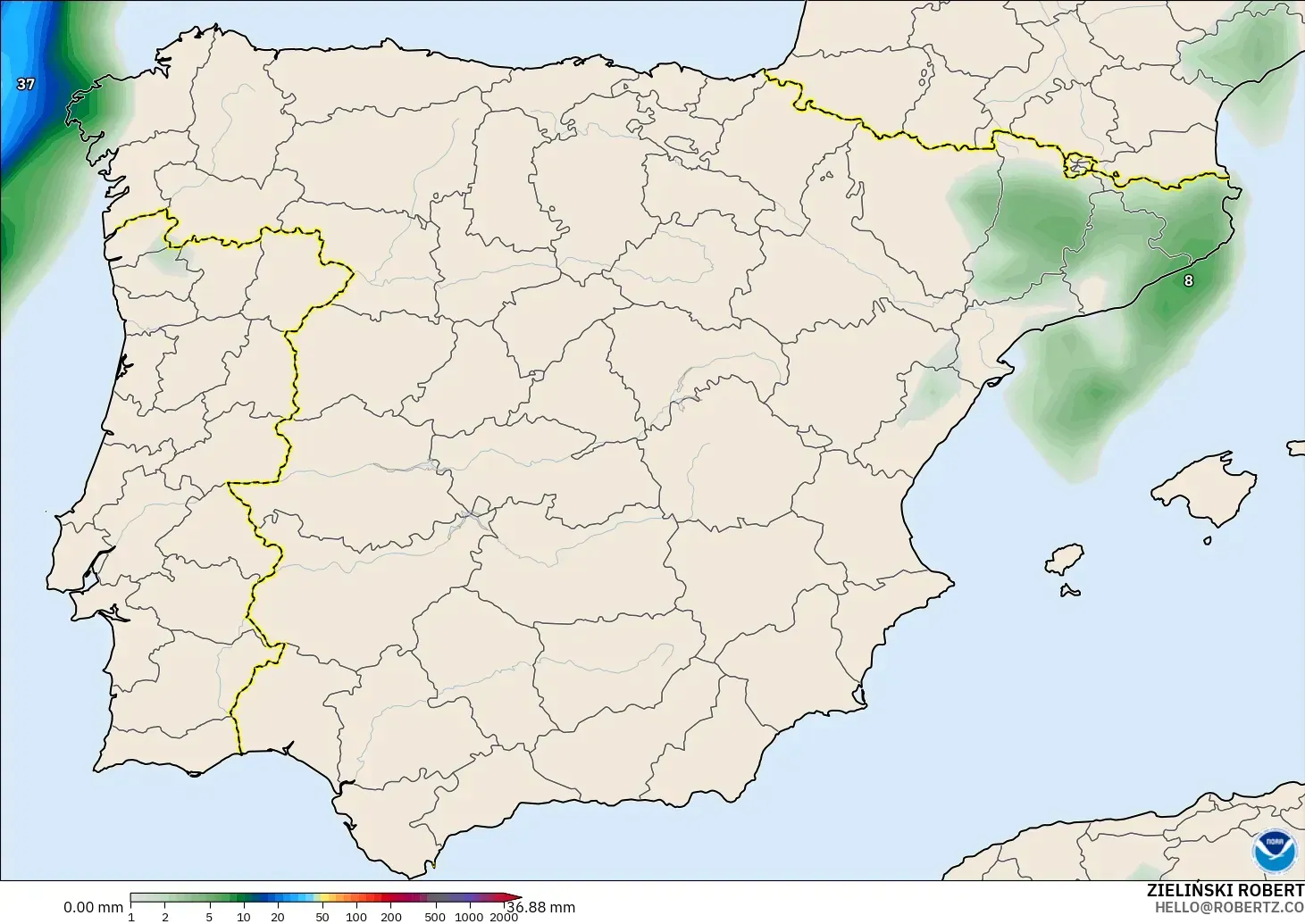 GFS モデル - スペイン, 降水量の合計
