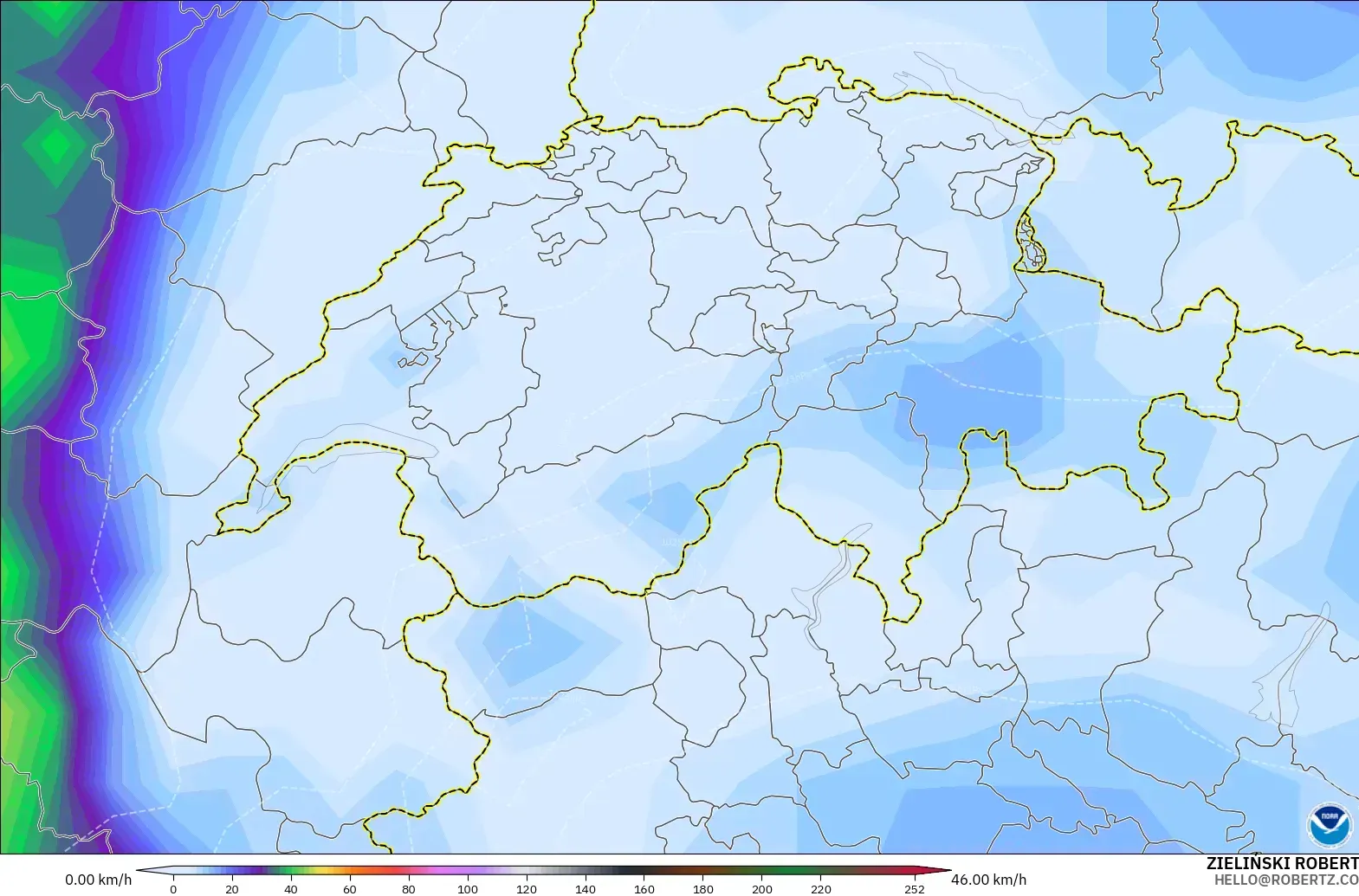 GFS モデル - スイス, 突風（最大）