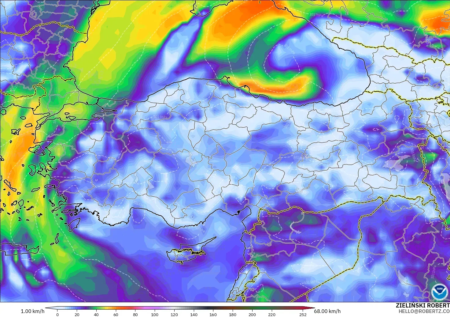 GFS モデル - トルコ, 突風（最大）