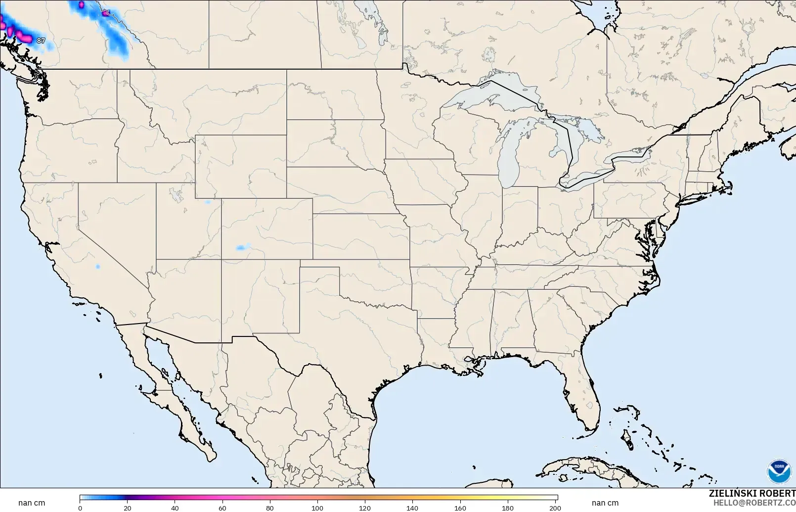 GFS モデル - アメリカ合衆国, 積雪深