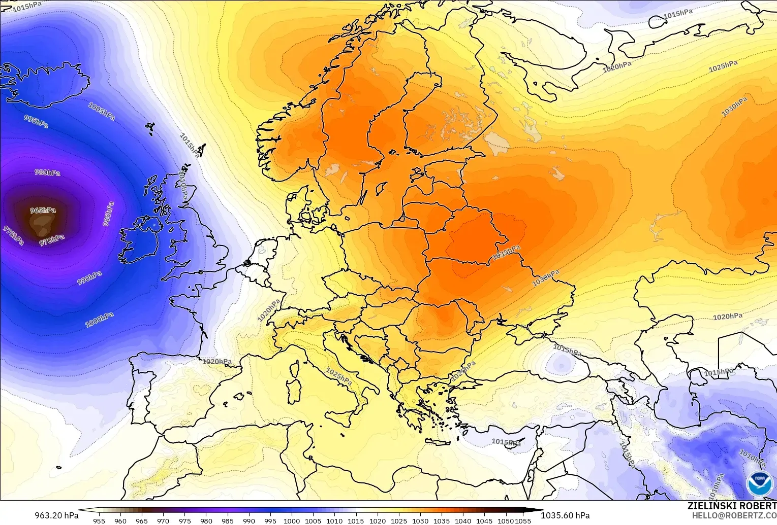 GFS モデル - ヨーロッパ, 気圧
