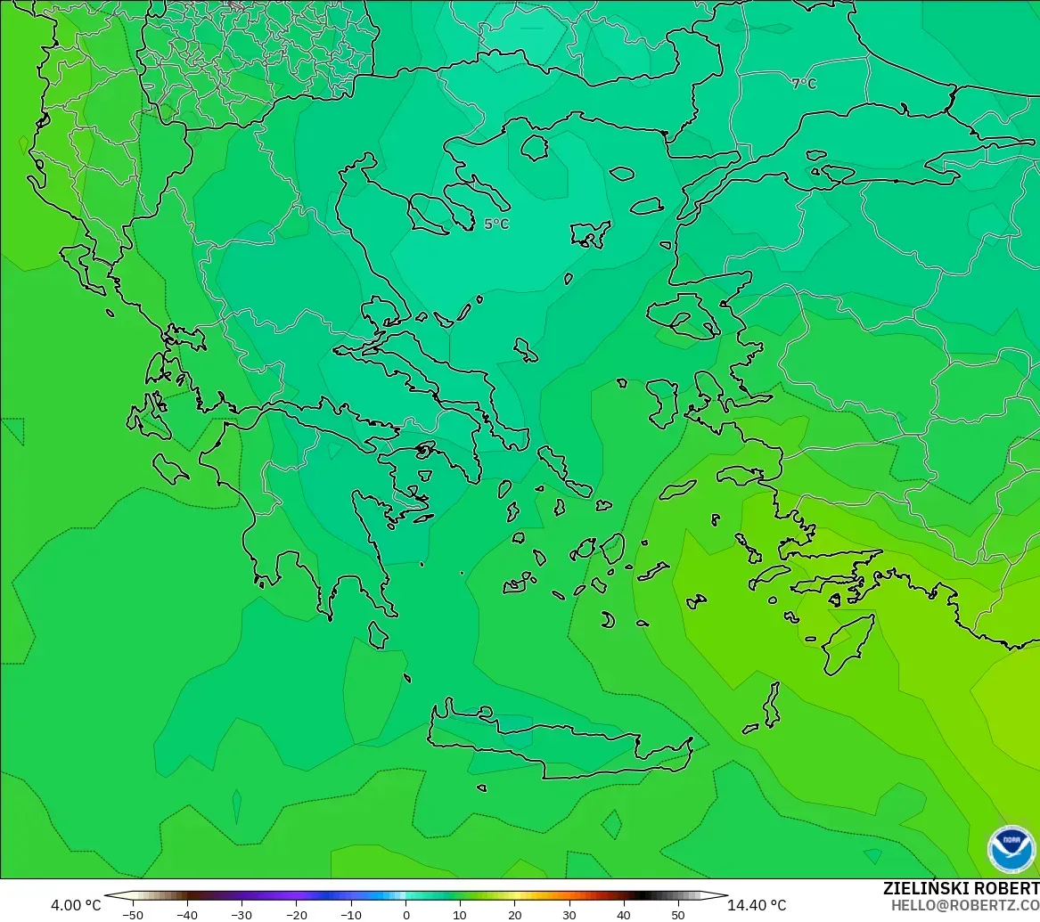 GFS モデル - ギリシャ, 気温（850hPa）