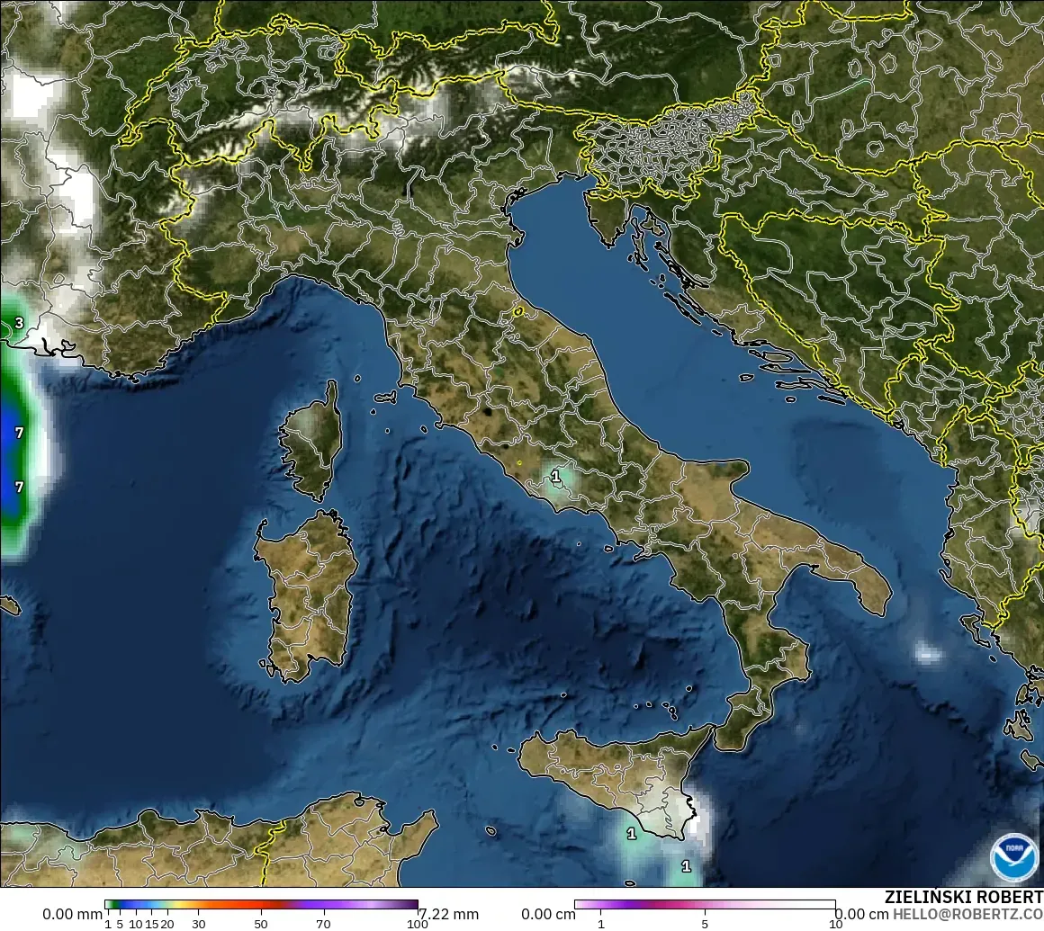 GFS モデル - イタリア, 降水量、雲、気圧