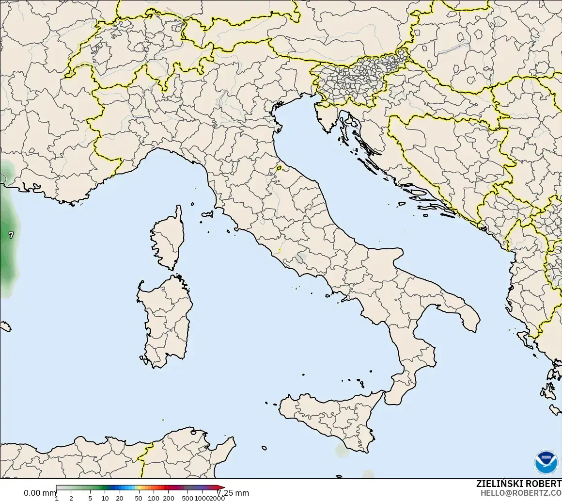 GFS モデル - イタリア, 降水量の合計