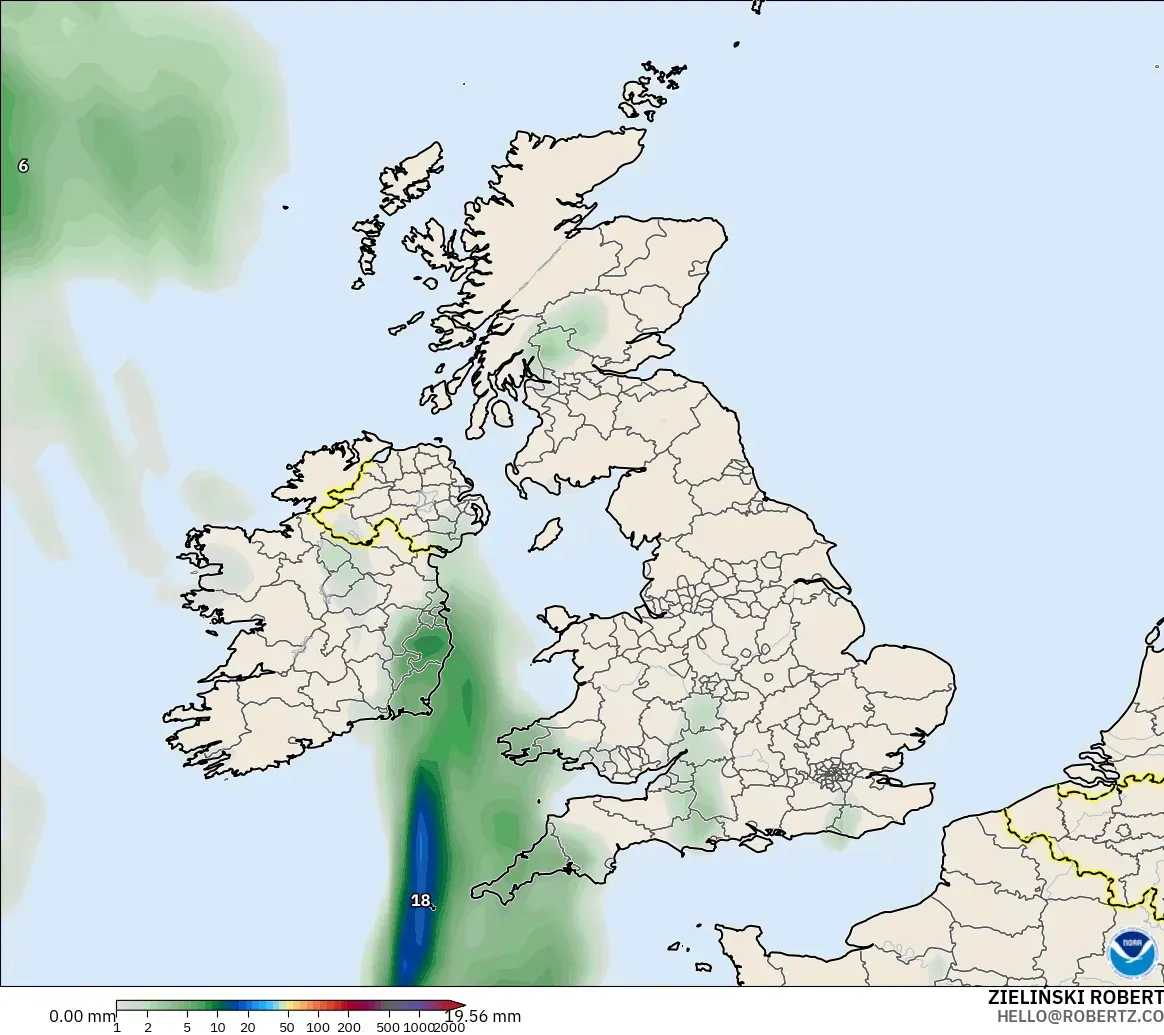 GFS モデル - イギリス, 降水量の合計