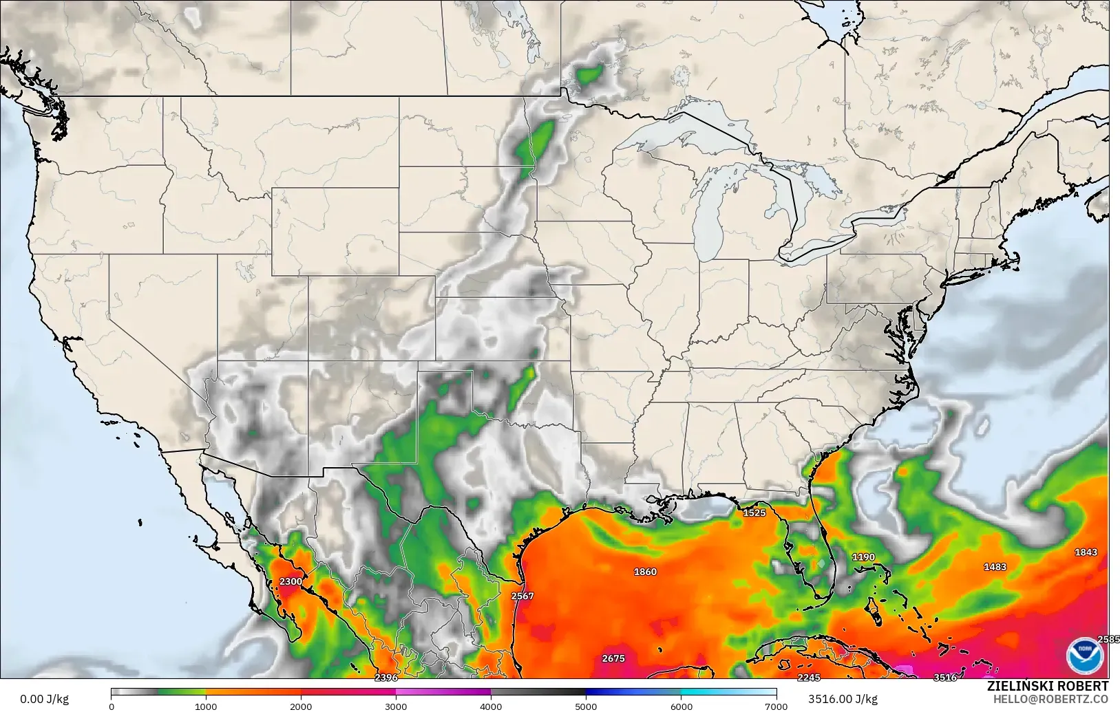 GFS モデル - アメリカ合衆国, CAPE
