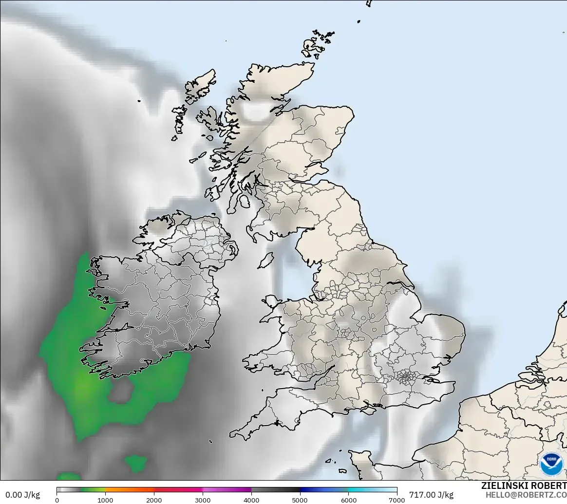 GFS モデル - イギリス, CAPE