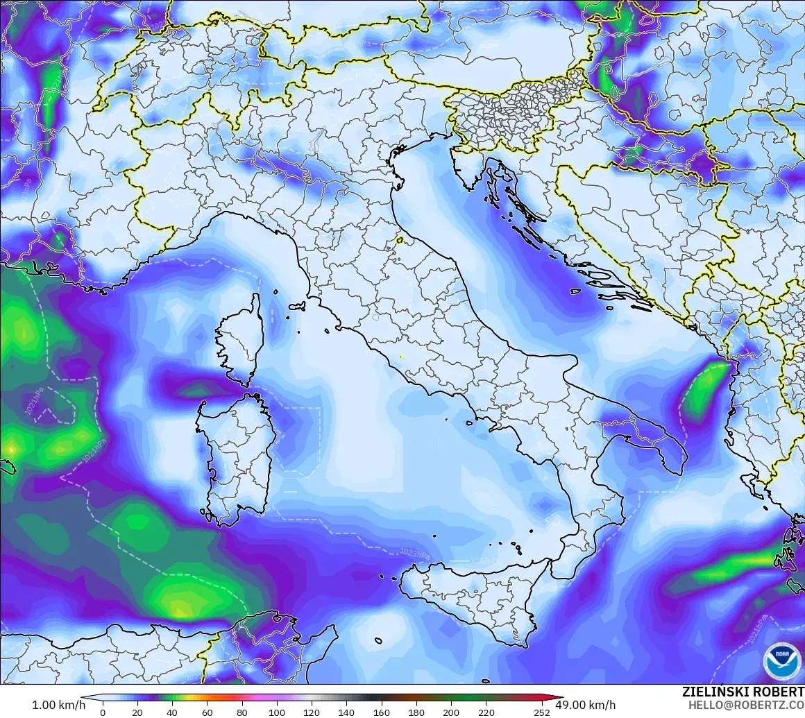 GFS モデル - イタリア, 突風（最大）