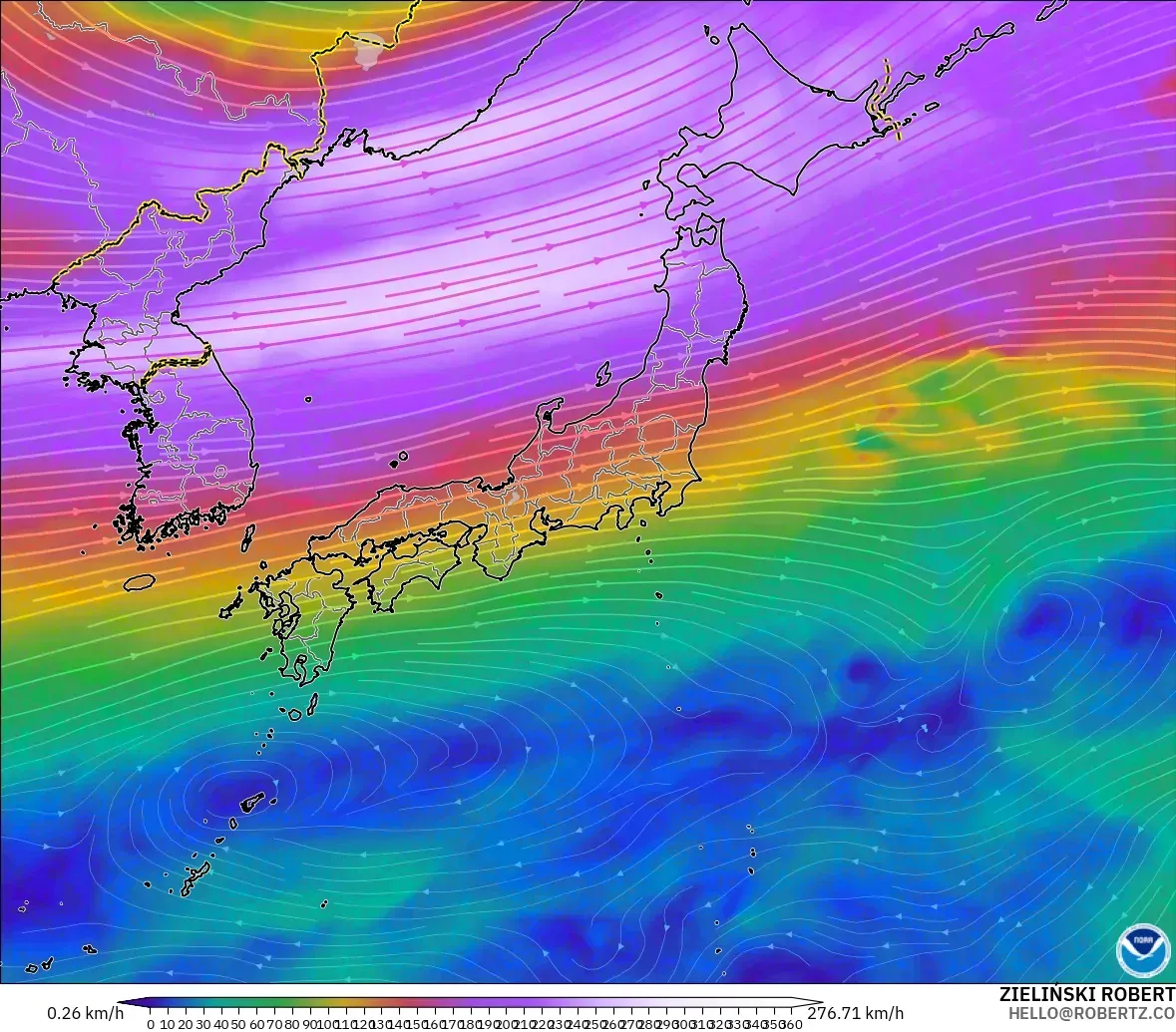 GFS モデル - 日本, 風速（300hPa）