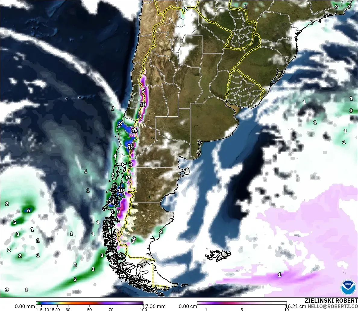 GFS モデル - アルゼンチン, 降水量、雲、気圧