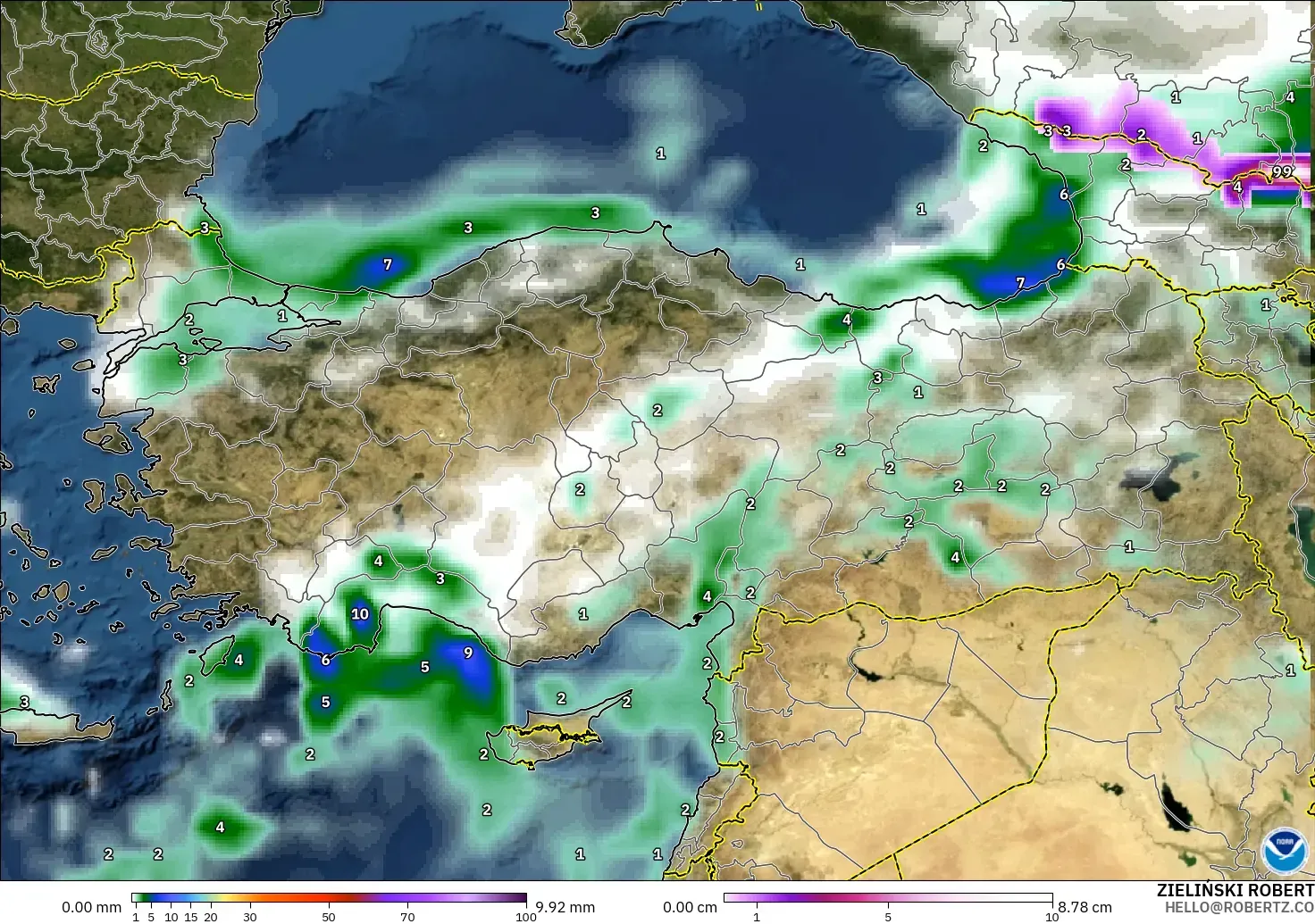 GFS モデル - トルコ, 降水量、雲、気圧