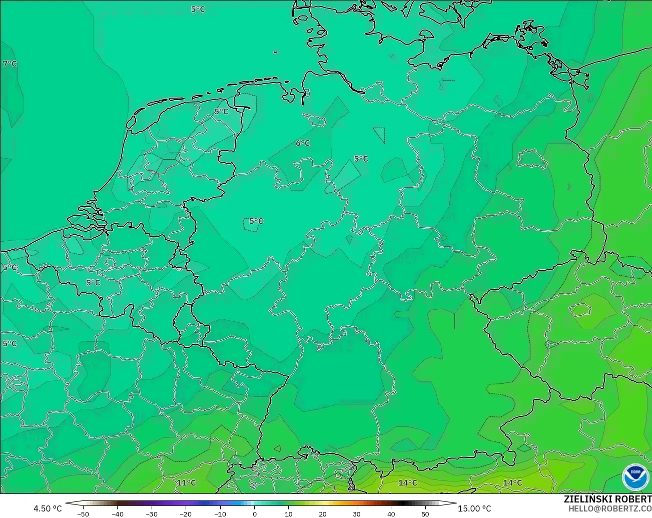 GFS モデル - ドイツ, 気温（850hPa）