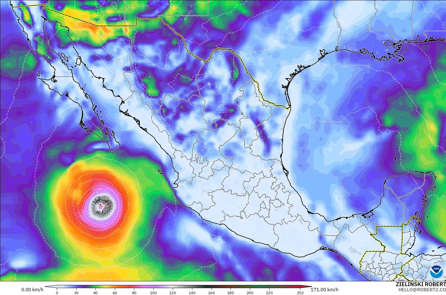 GFS モデル - メキシコ, 突風（最大）