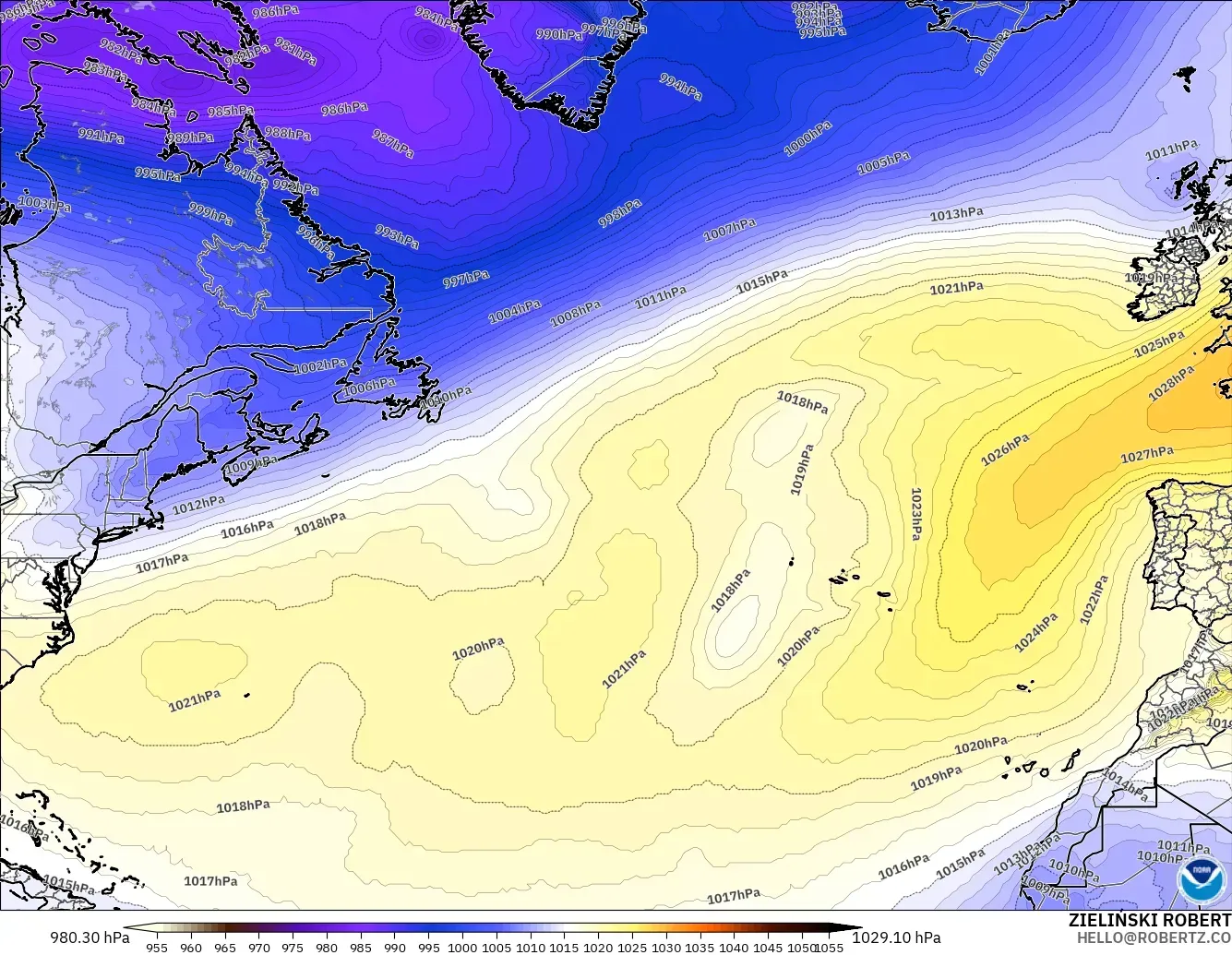 GFS モデル - 北大西洋, 気圧