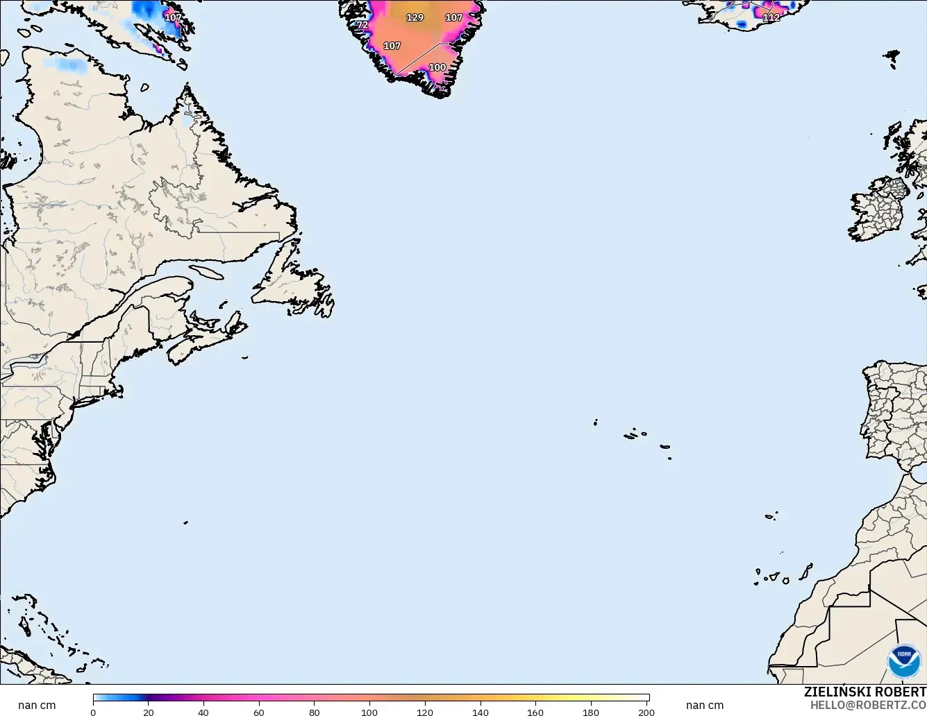 GFS モデル - 北大西洋, 積雪深