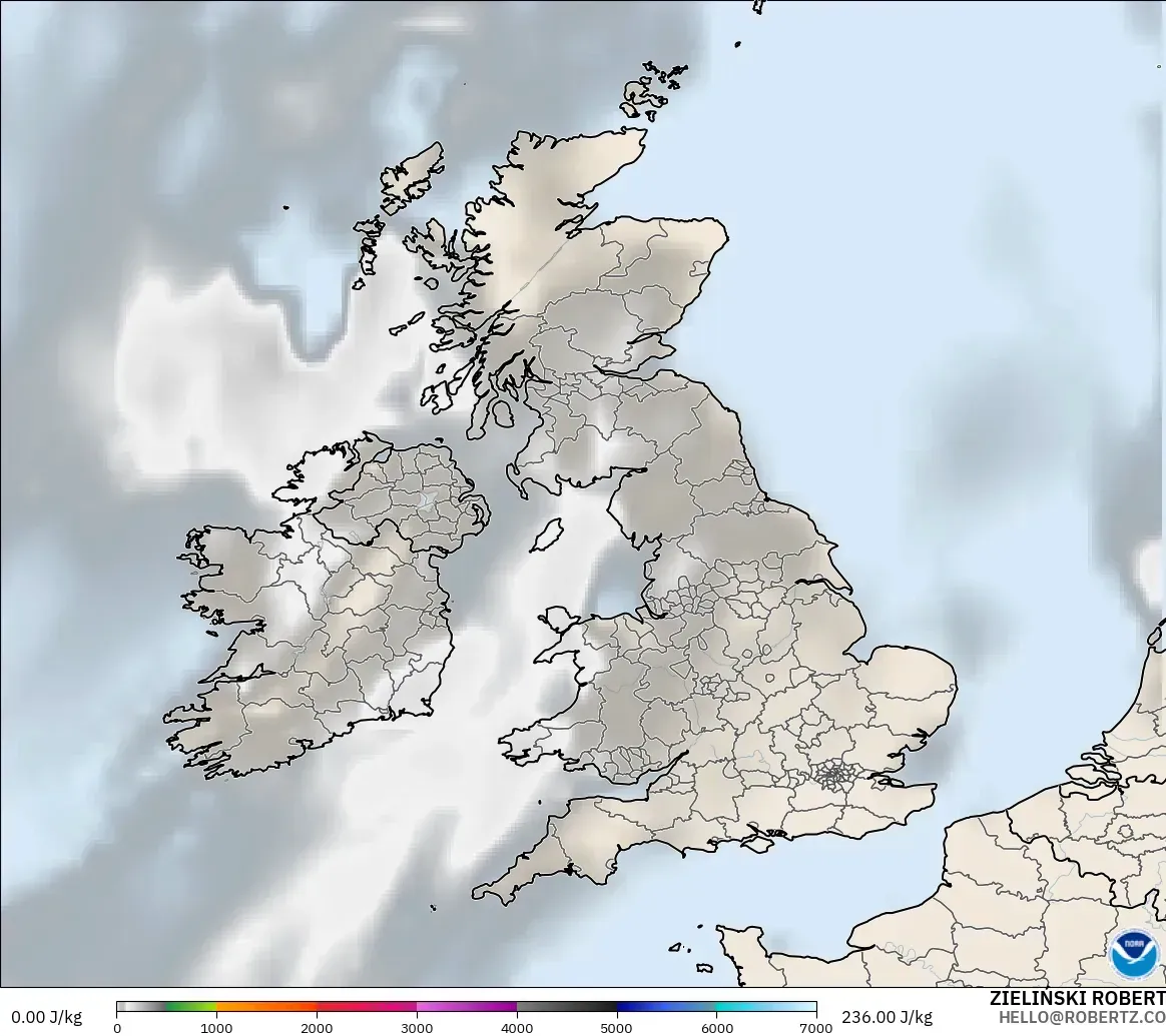 GFS モデル - イギリス, CAPE