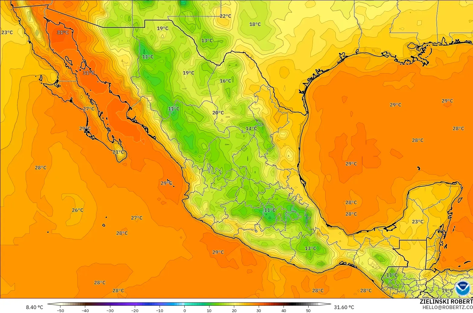 GFS モデル - メキシコ, 気温（2m）