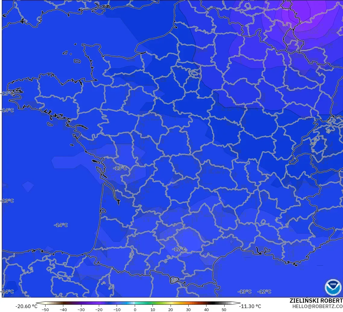GFS モデル - フランス, 気温（500hPa）