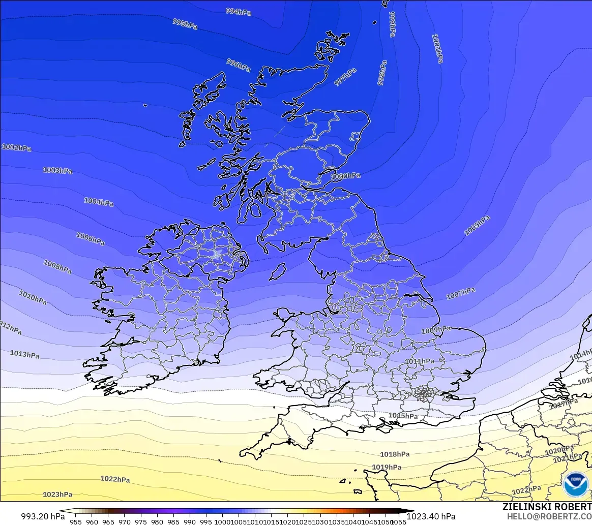 GFS モデル - イギリス, 気圧