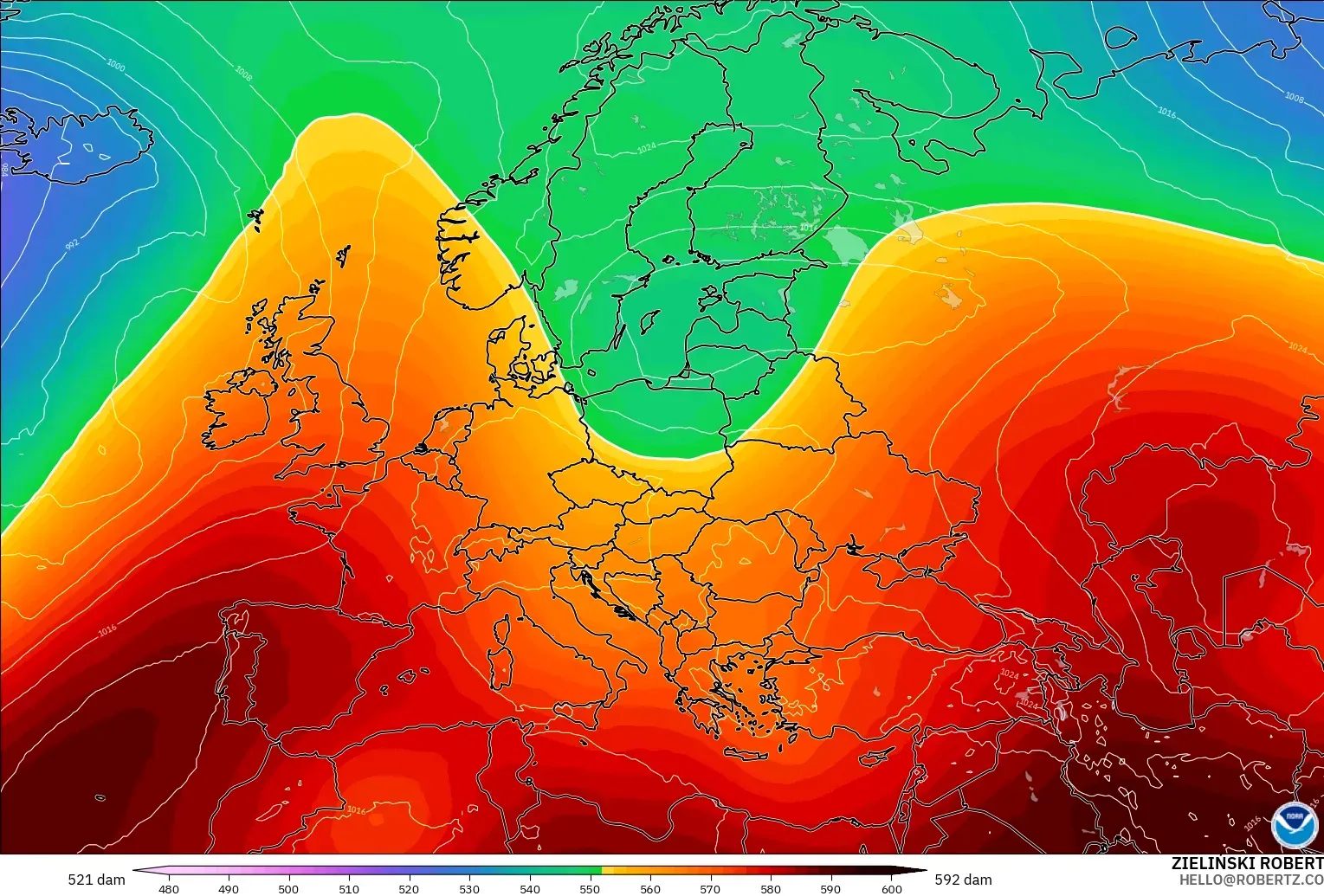 GFS モデル - ヨーロッパ, 500hPaのジオポテンシャル高度