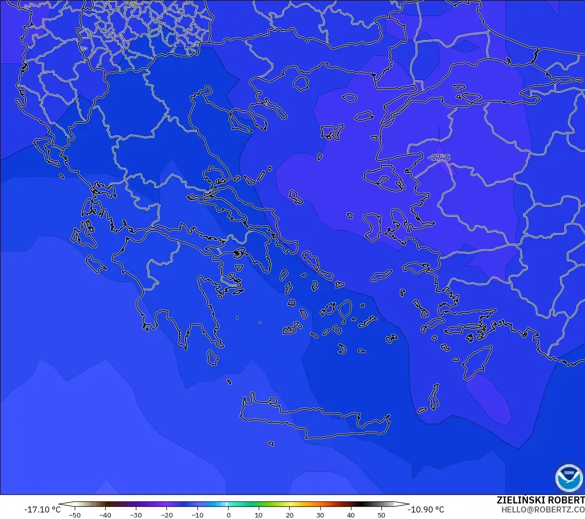GFS モデル - ギリシャ, 気温（500hPa）