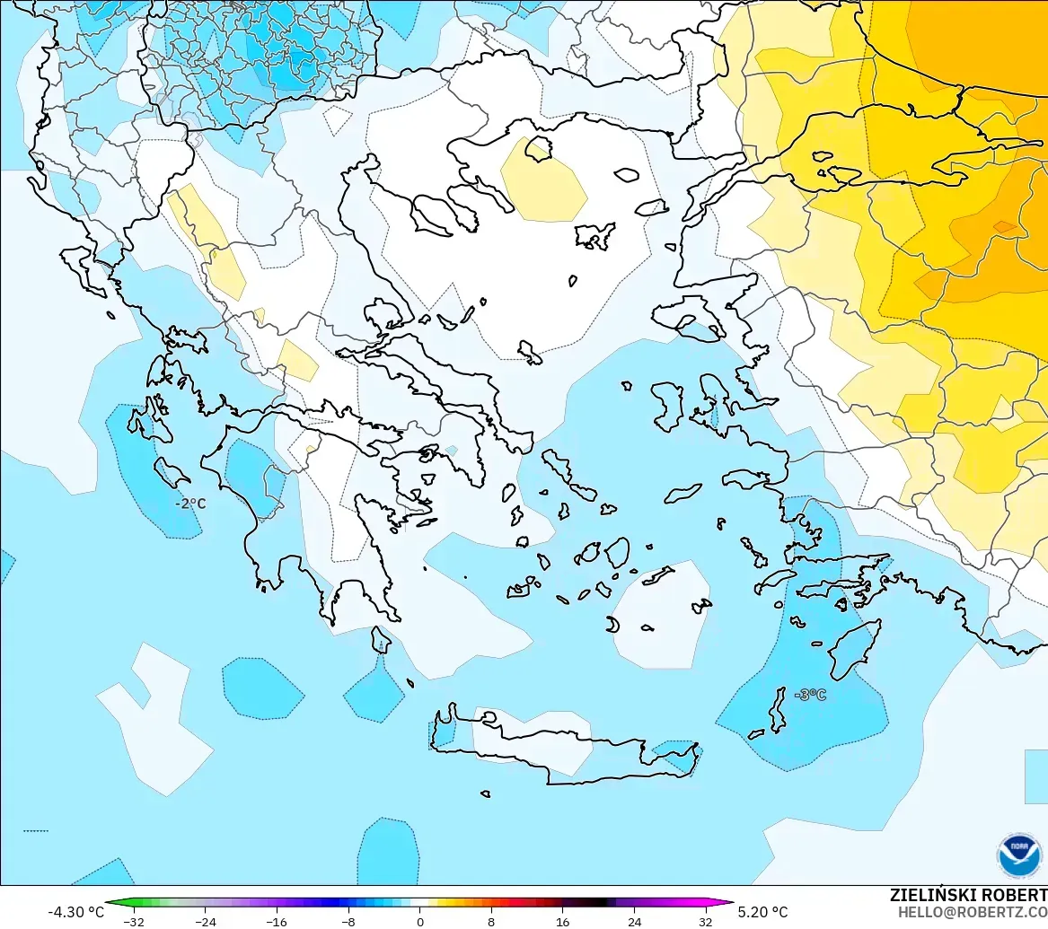 GFS モデル - ギリシャ, 気温異常（850hPa）