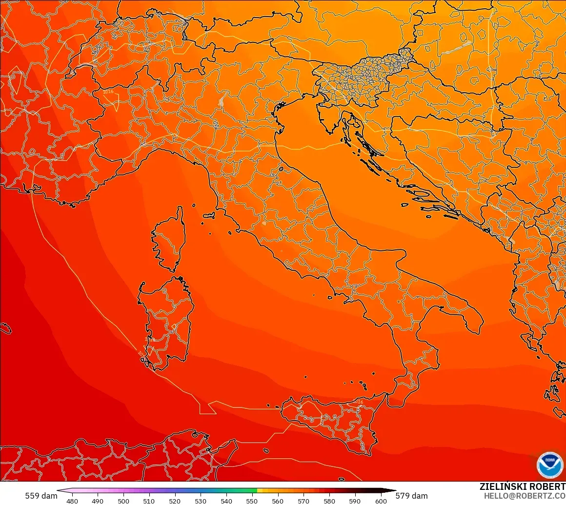 GFS モデル - イタリア, 500hPaのジオポテンシャル高度