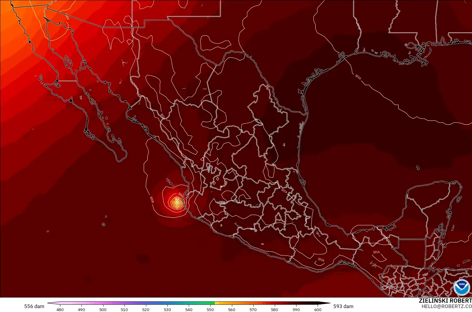 GFS モデル - メキシコ, 500hPaのジオポテンシャル高度