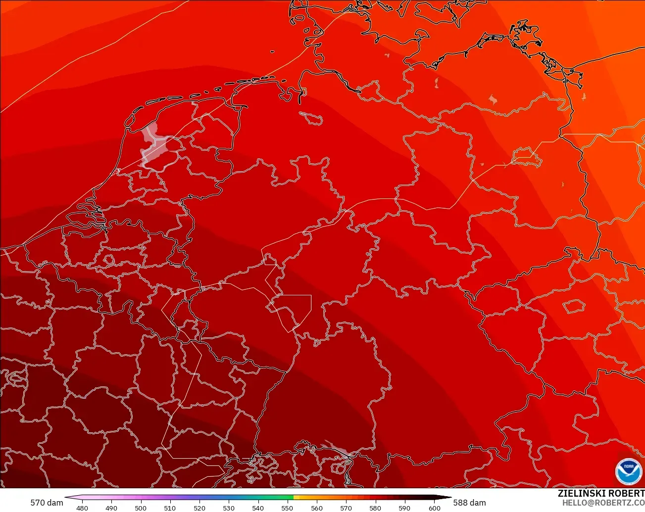 GFS モデル - ドイツ, 500hPaのジオポテンシャル高度