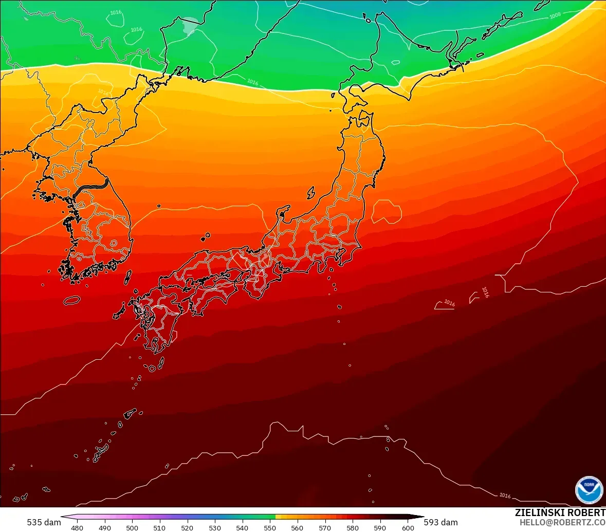 GFS モデル - 日本, 500hPaのジオポテンシャル高度