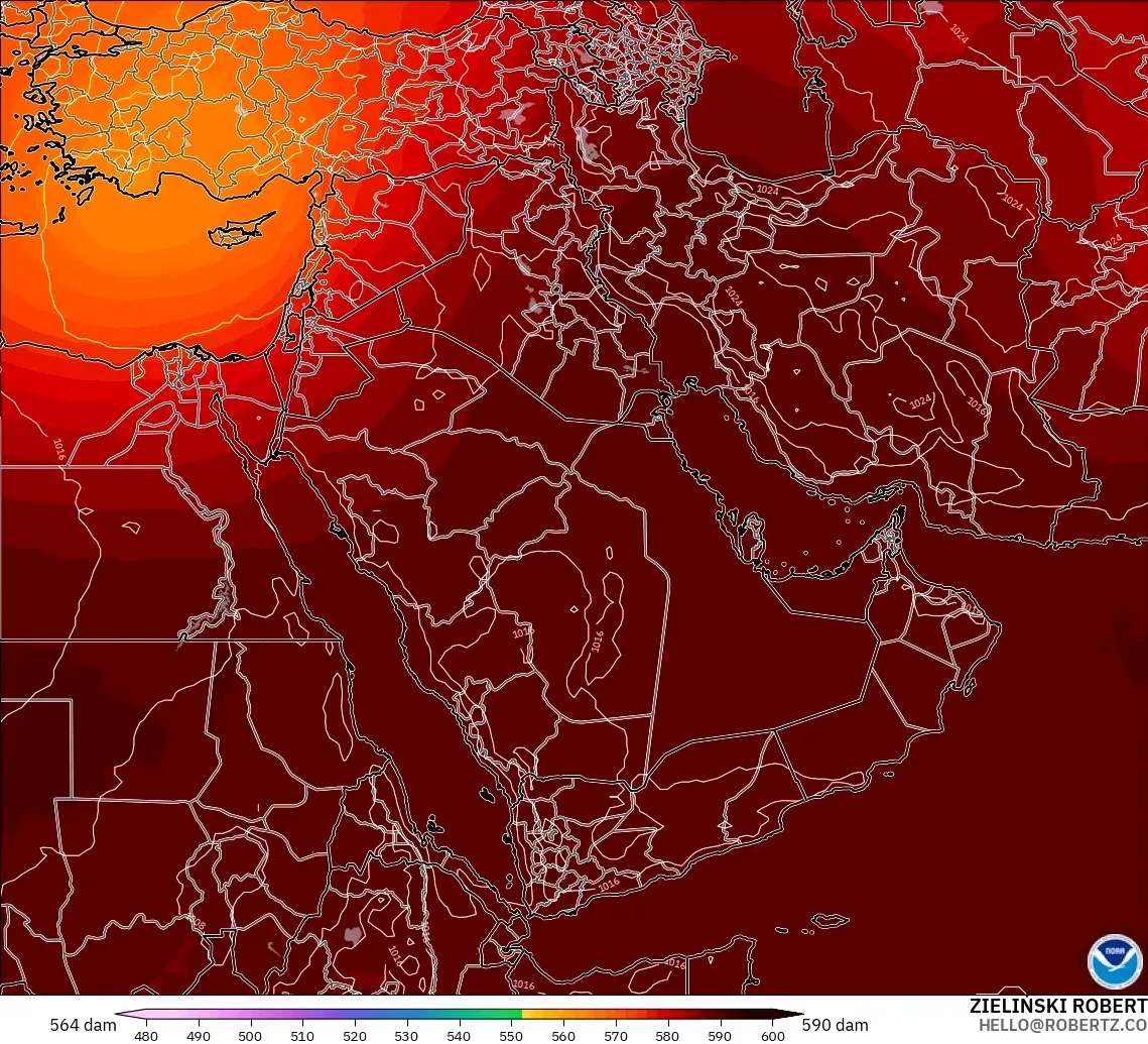 GFS モデル - 中東, 500hPaのジオポテンシャル高度